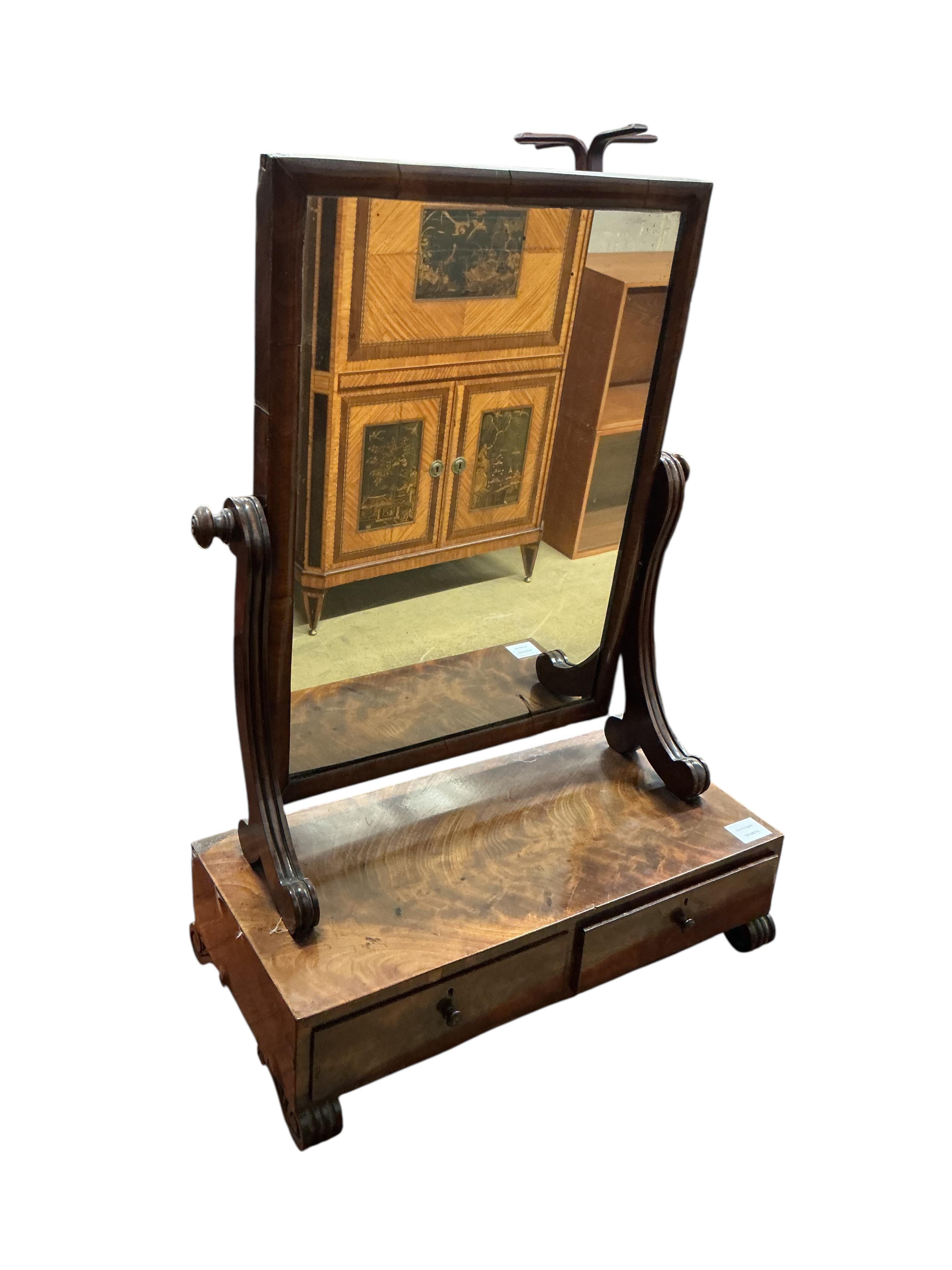 A Victorian mahogany toilet mirror, width 56cm, depth 27cm, height 76cm